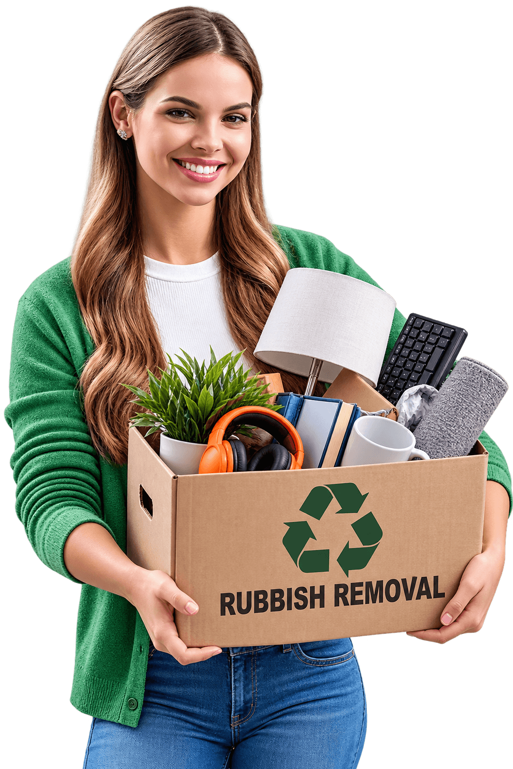 Customer holding a box of items for rubbish removal