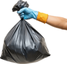 Gloved hand holding a rubbish bag