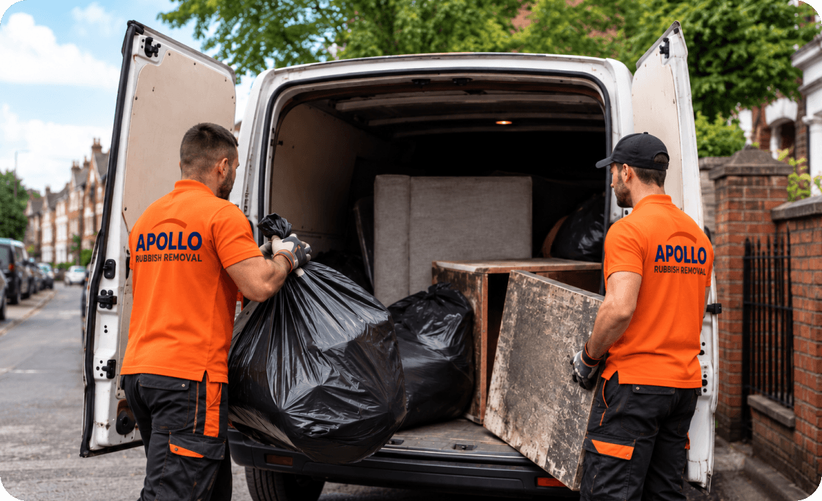 Apollo team loading bags and furniture into a van